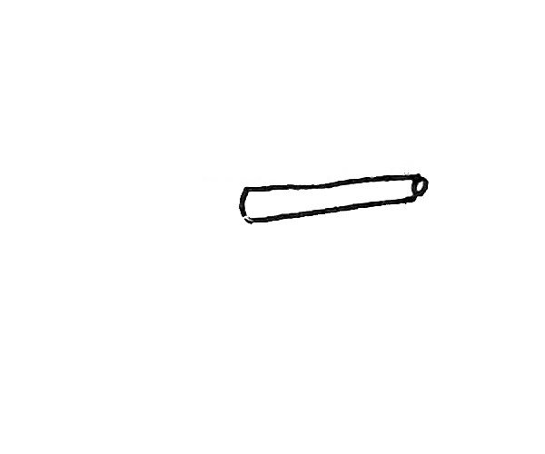 第一步：在纸上先画上两条横线，然后用弧线将它们连接起来形成匹诺曹的长鼻子。