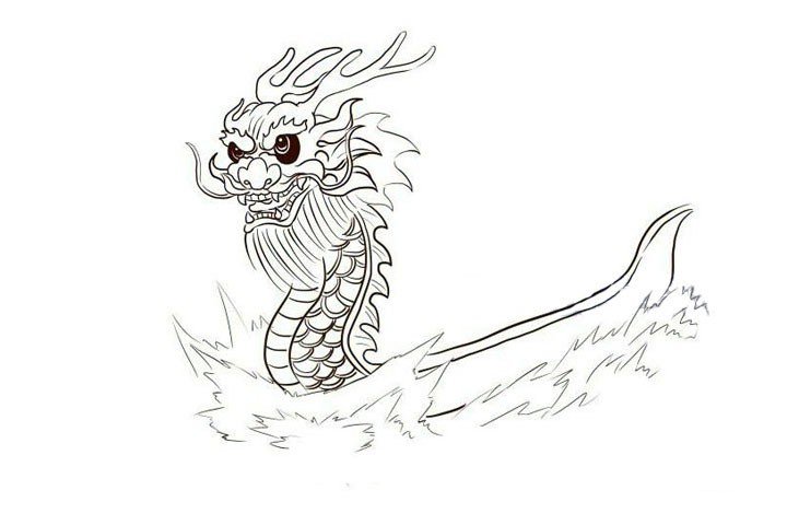 6.画出龙舟的船身和激起的水花轮廓。
