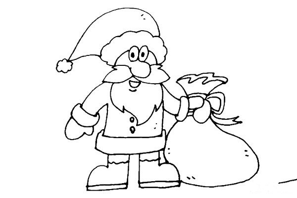 第九步：圣诞老人的手上画上装礼物的袋子，以及给袋子和身体上加上一些小装饰。