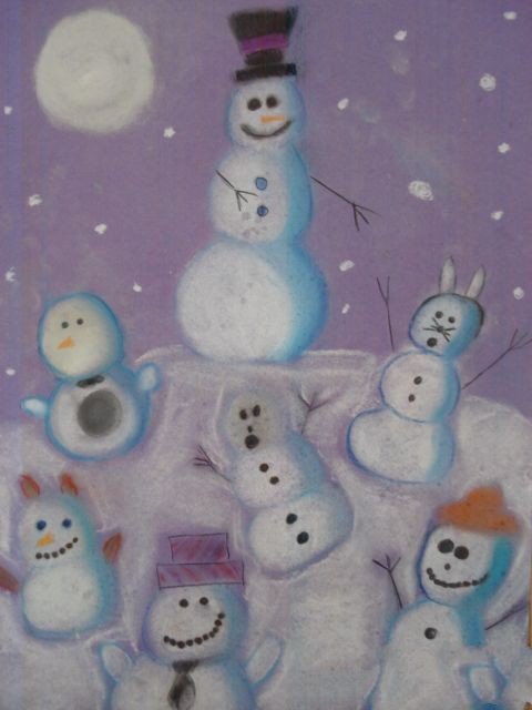 雪人的狂欢夜幼儿园小朋友冬天画画作品