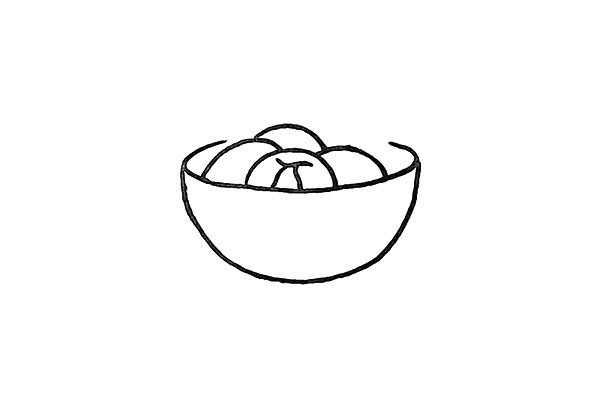 3.在碗里画出圆圆的汤圆。