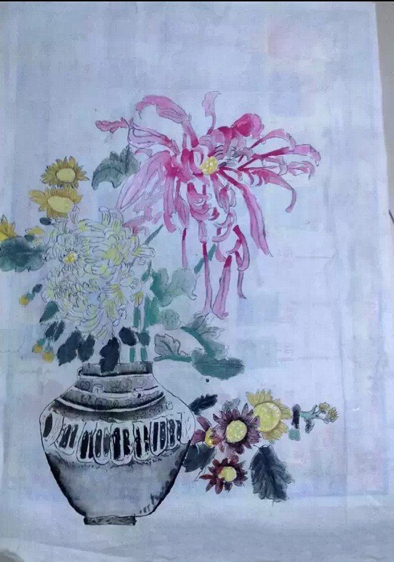 重阳节赏菊儿童画作品之还来就菊花