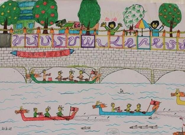 百舸争流端午节赛龙舟绘画图片欣赏