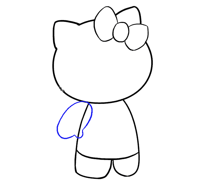 第6步：在身体的一侧画出凯蒂猫的一只手。