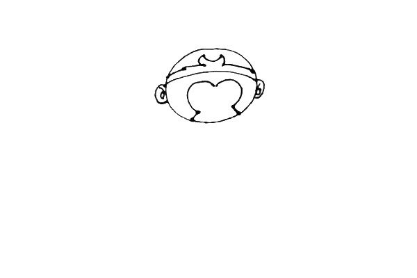 第二步：在里面画上孙悟空的金箍，脸上的一圈毛发，和他的两个耳朵。