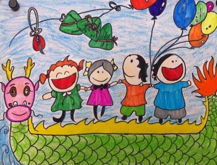 六年级端午节绘画作品之开心快乐的端午节