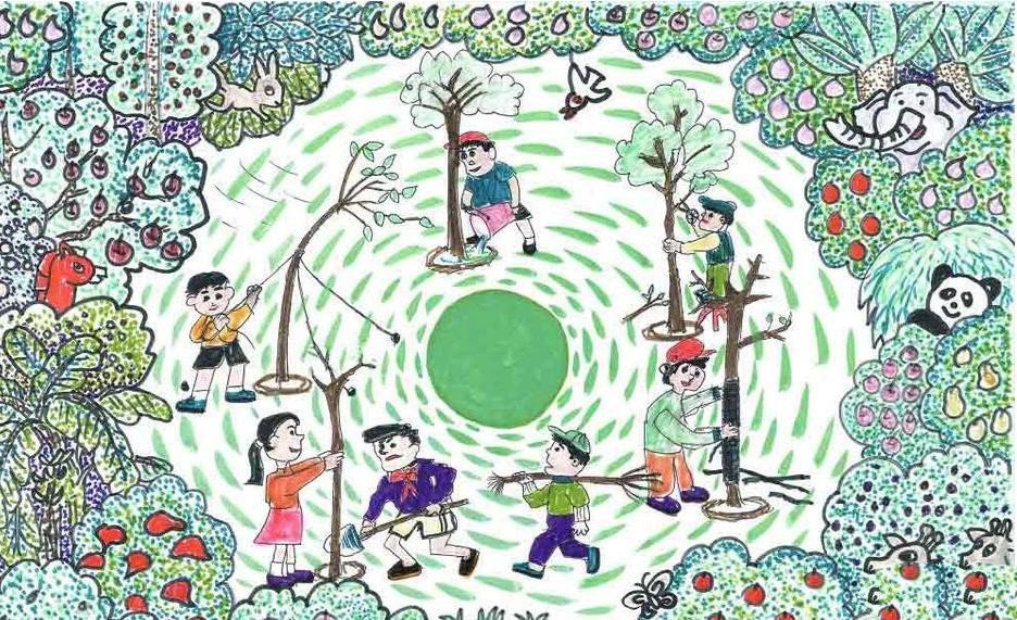 关于植树节的绘画-我们都是环保小卫士