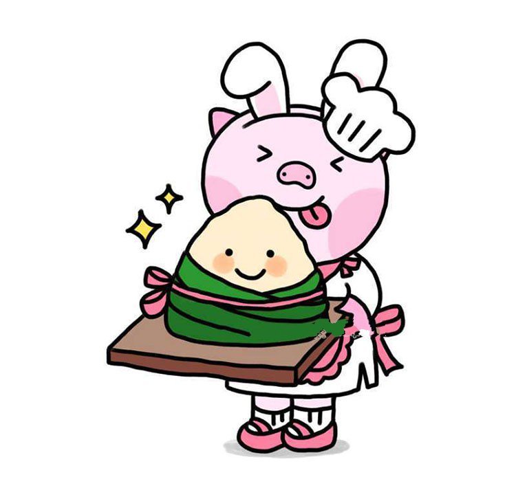 端午节小猪吃粽子简笔画1