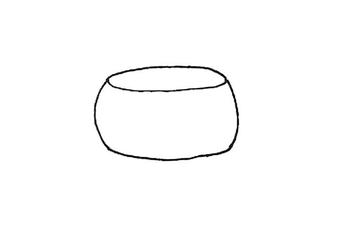 第二步：上面画上一个椭圆形，下面用弧线连接起来。
