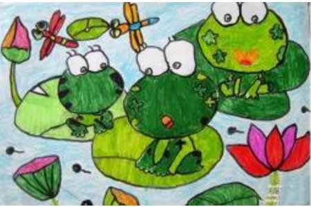 儿童画小青蛙爱荷花