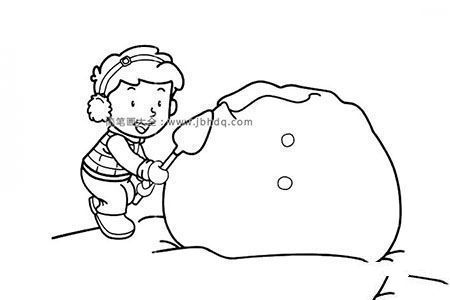小男孩堆雪人简笔画图片