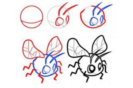 卡通蜻蜓简笔画步骤图