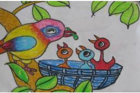 儿童画 辛劳的鸟妈妈