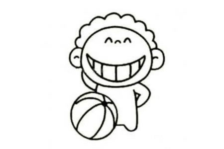 喜欢篮球的小男孩简笔画