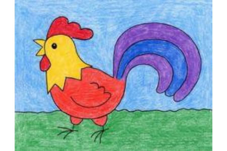 漂亮的大公鸡动物彩铅画教师范画