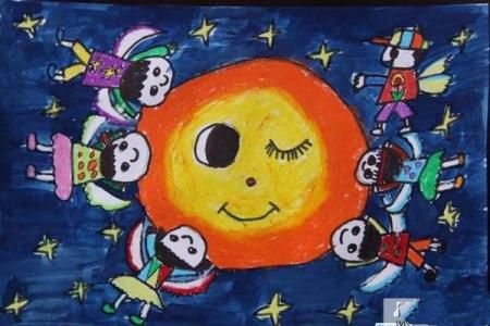 幼儿园大班中秋节儿童绘画图片：拥抱月亮
