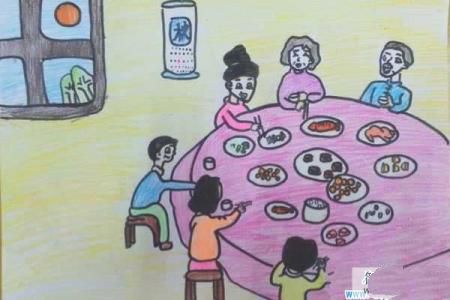 有关中秋节一家团圆的儿童画画图片