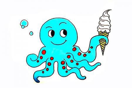 拿着冰激凌的章鱼怎么画