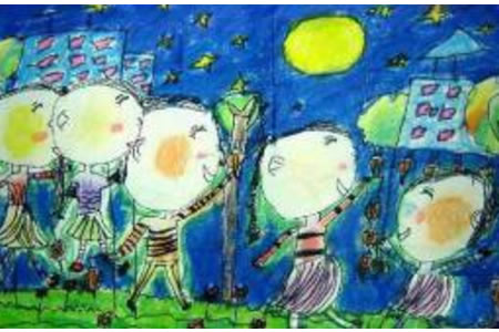 中秋节的月饼儿童画-月明明饼圆圆