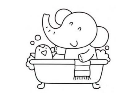 小象洗澡简笔画