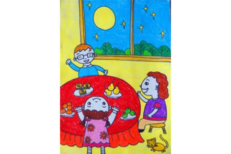幸福之家中秋节儿童主题绘画