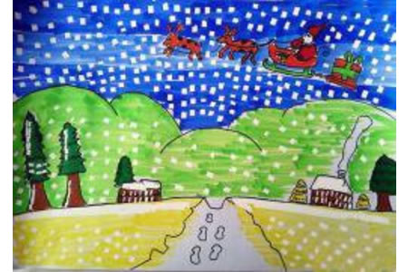 关于冬天的儿童画-白雪飘飘
