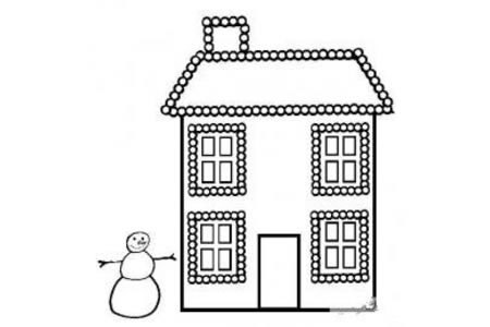 圣诞节图片 装满小灯的房子简笔画