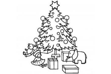 儿童圣诞节简笔画圣诞树下的礼物