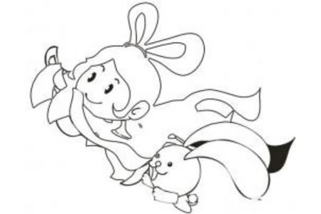卡通嫦娥和玉兔简笔画