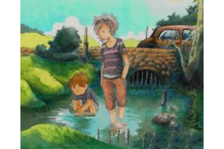 和哥哥一起捉鱼我的暑假生活儿童画作品