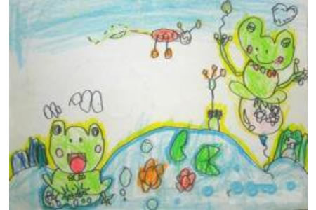 荷塘里的青蛙儿童画画作品
