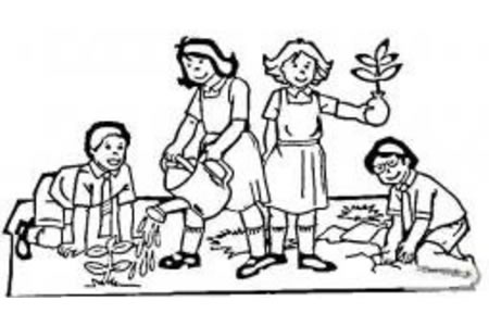 植树节简笔画素材 孩子们在植树