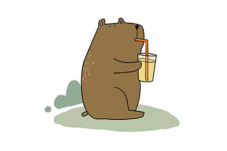 喝饮料的小熊