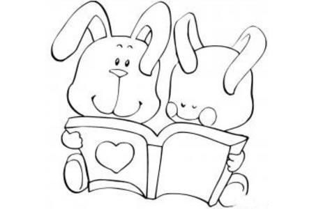 两只爱看书的小白兔简笔画