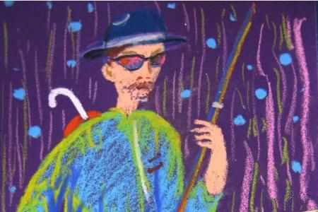 拉二胡的盲人爷爷,有关于重阳节的儿童画作品欣赏