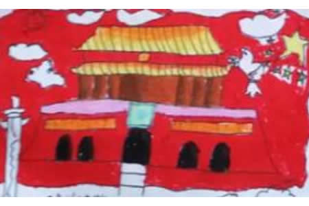 五星红旗迎风飘扬国庆节儿童画作品分享