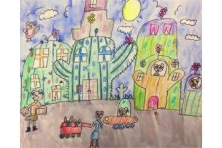 仙人掌城堡小学生创意画作品欣赏
