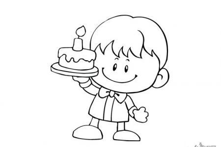 抬着生日蛋糕的小男孩