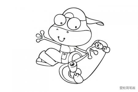 两张玩滑板的小青蛙简笔画