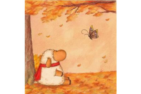 树林里的绵羊绘画 秋天色彩儿童画图片欣赏