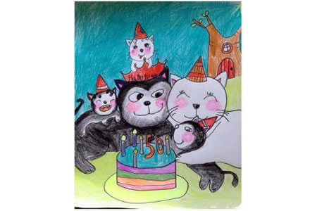 祝爸爸生日快乐关于小猫的绘画作品分享