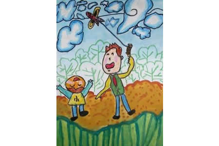 父亲节儿童画 和爸爸放风筝