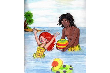 游泳的快乐夏天主题绘画作品欣赏
