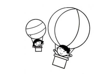 小孩乘坐热气球的简笔图片
