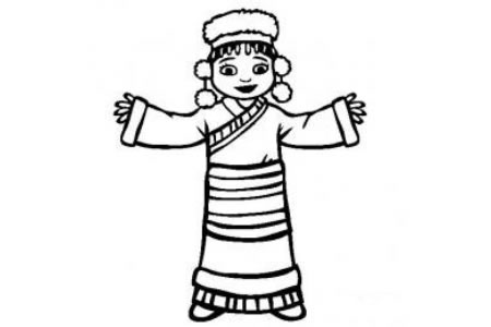 世界民族服饰简笔画 西藏小女孩简笔画图片