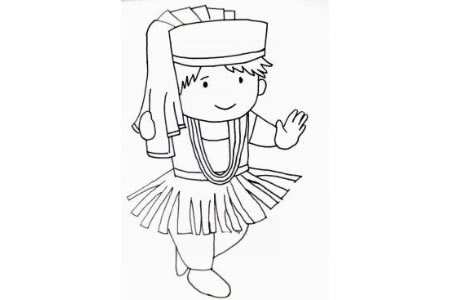蒙古族小女孩简笔画