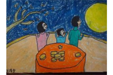 中秋节绘画作品图片-全家共赏月
