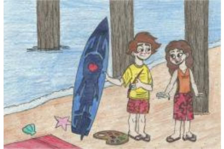 去海边冲浪儿童画快乐暑假