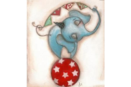 大象踩皮球马戏团儿童画作品