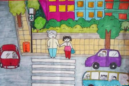我扶老奶奶过马路,重阳节儿童画作品欣赏